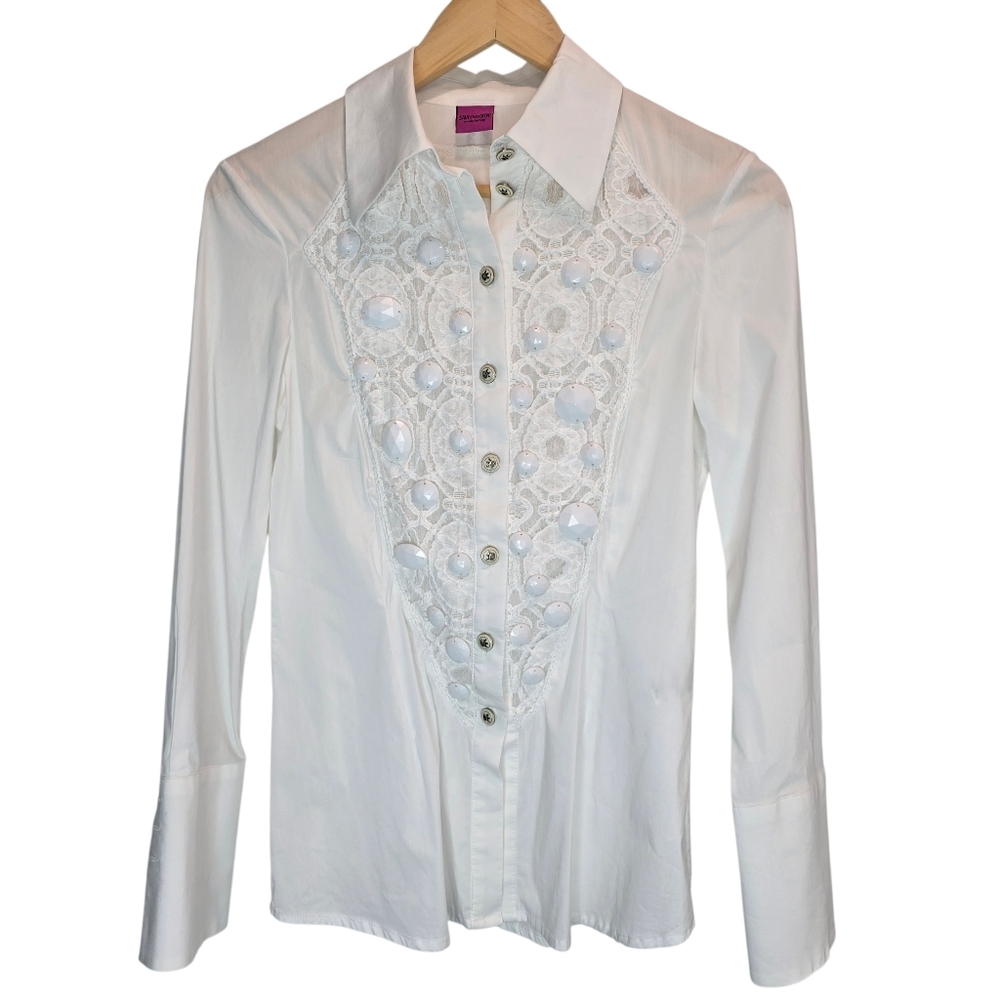 Save The Queen Elegant White Lace Women's Top 72% Cotton Made In Italy